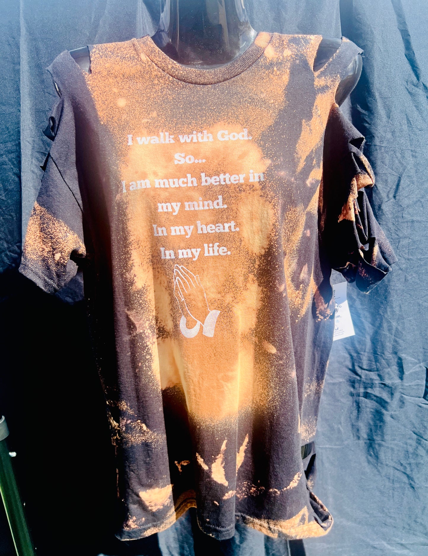 Distressed Bleach I Walk With God T Shirt