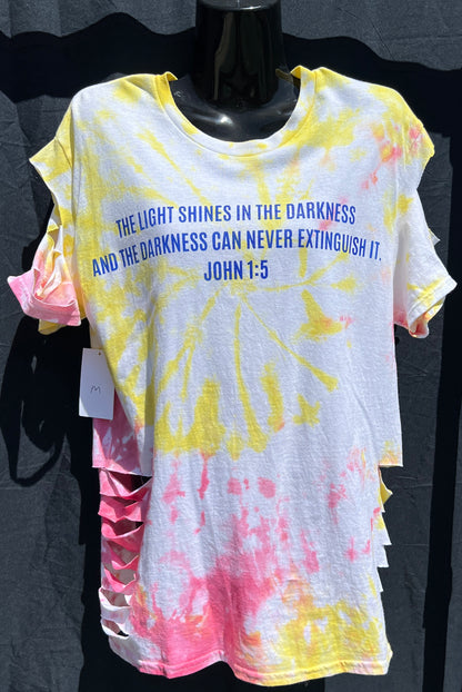 Distressed Yellow and Pink Light Shines T Shirt